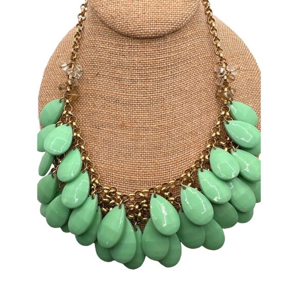Layered Green Bib Statement Necklace Teardrop Chunky Multi Acrylic Beads - Picture 3 of 7